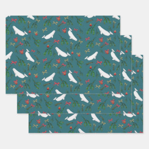Christmas Beluga Whale Illustration Pattern Wrapping Paper Sheet