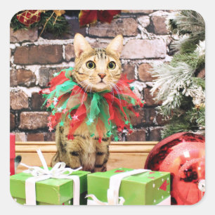 Christmas - Bengal Cat - Jack Square Sticker