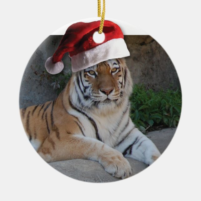 Christmas Bengal Tiger Ceramic Tree Decoration (Front)