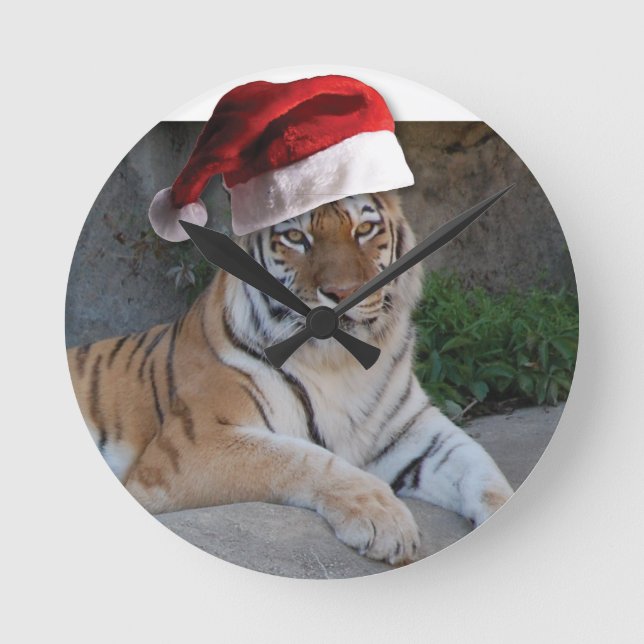 Christmas Bengal Tiger Round Clock (Front)