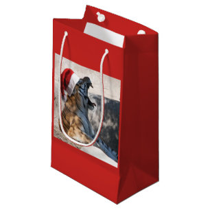 Christmas Bengal Tiger wearing a Santa Claus Hat Small Gift Bag