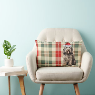 Christmas Bergamasco Dog Holiday Plaid Lumbar Cushion