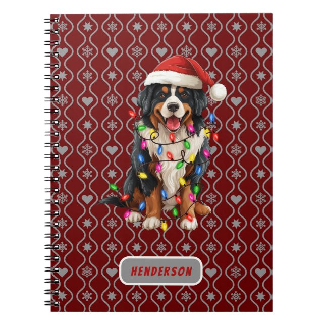 Christmas Bernese Dog Santa Customised Name Notebook (Front)