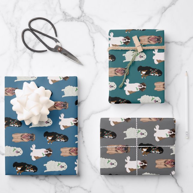 Christmas Bernese Leonberger St Bernard Pyrenees  Wrapping Paper Sheet (Front)