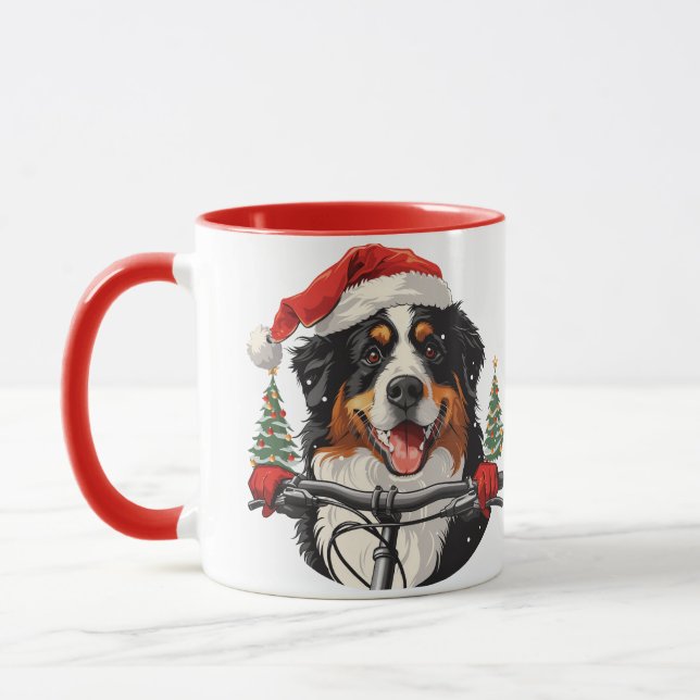Christmas Bernese Mountain Dog Biking Mug (Left)