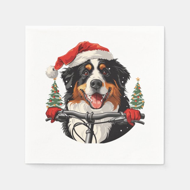 Christmas Bernese Mountain Dog Biking Napkin (Front)