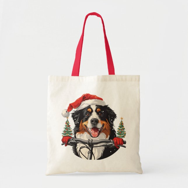 Christmas Bernese Mountain Dog Biking Tote Bag (Front)