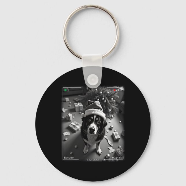 Christmas Bernese Mountain Dog Caught On Camera  Key Ring (Front)