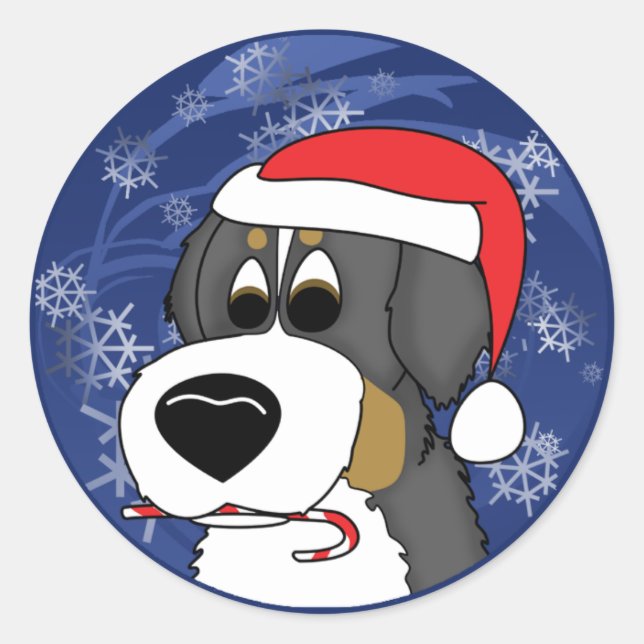 Christmas Bernese Mountain Dog Classic Round Sticker (Front)