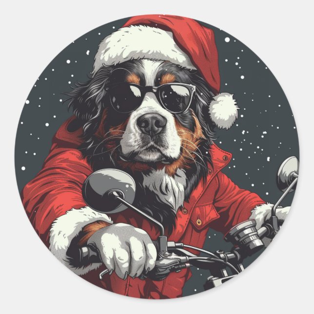 Christmas Bernese Mountain Dog Classic Round Sticker (Front)