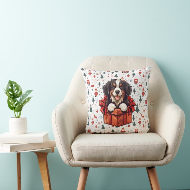 Christmas Bernese Mountain Dog Gift Box Cushion (Chair)
