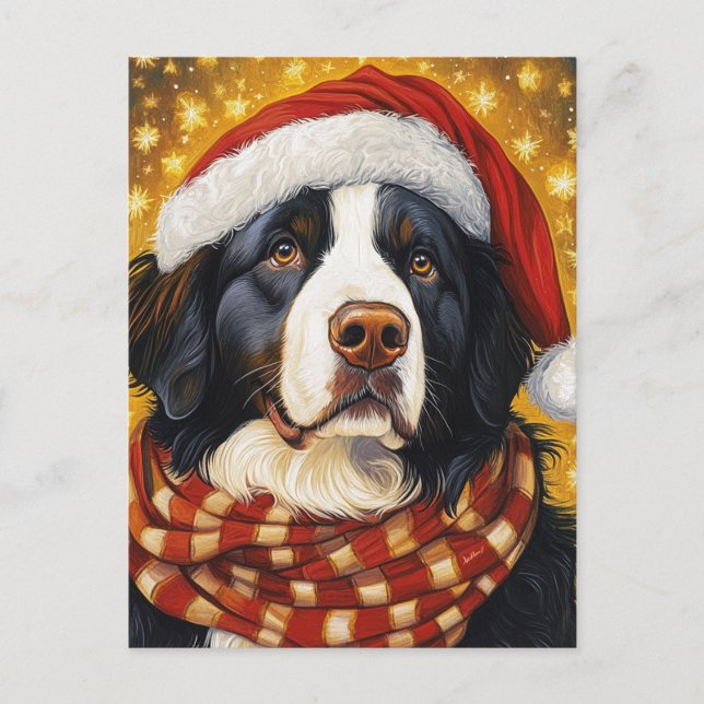 Christmas Bernese Mountain Dog in Santa Hat Postcard (Front)