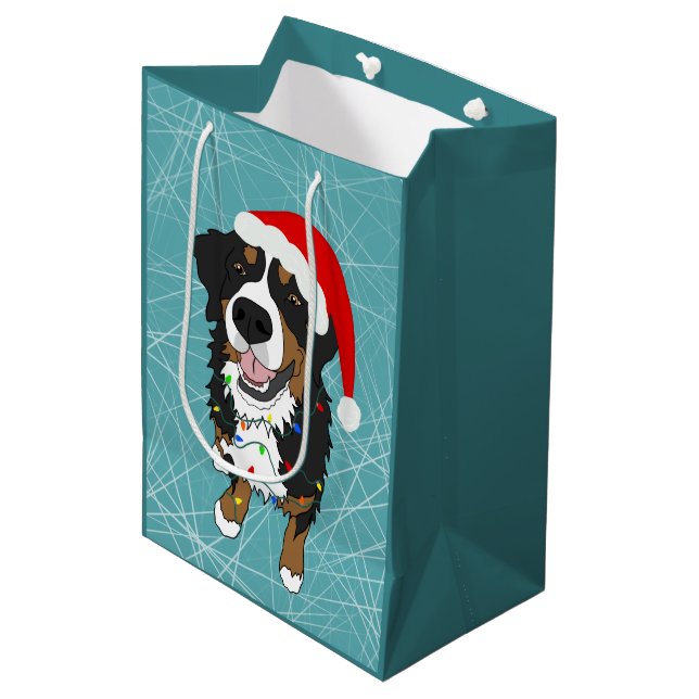Christmas Bernese Mountain Dog Medium Gift Bag (Front Angled)