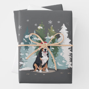 Christmas Bernese Mountain Dog Mom Puppy Winter  Wrapping Paper Sheet