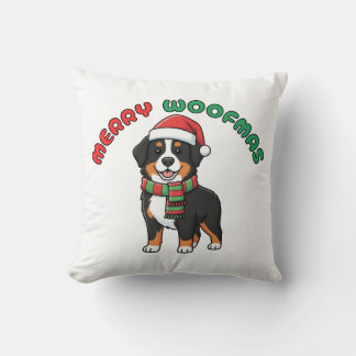 Christmas Bernese Mountain Dog Pillow: Merry Woofm Cushion