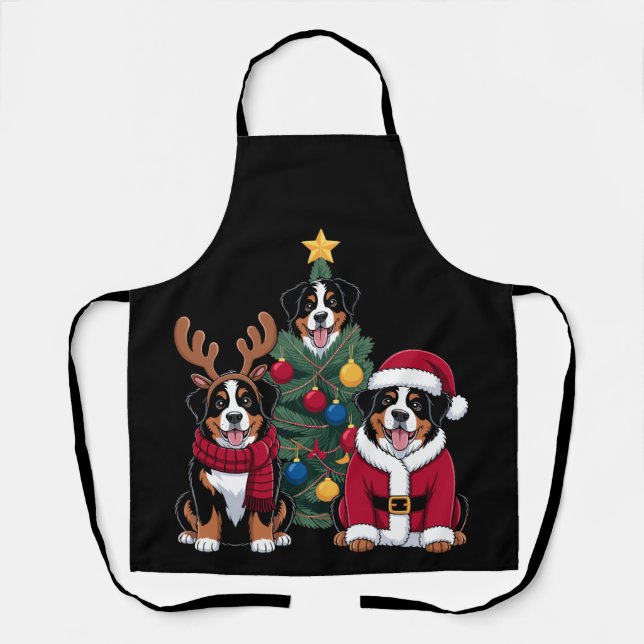 Christmas Bernese Mountain Dog Santa Xmas Tree Apron (Front)