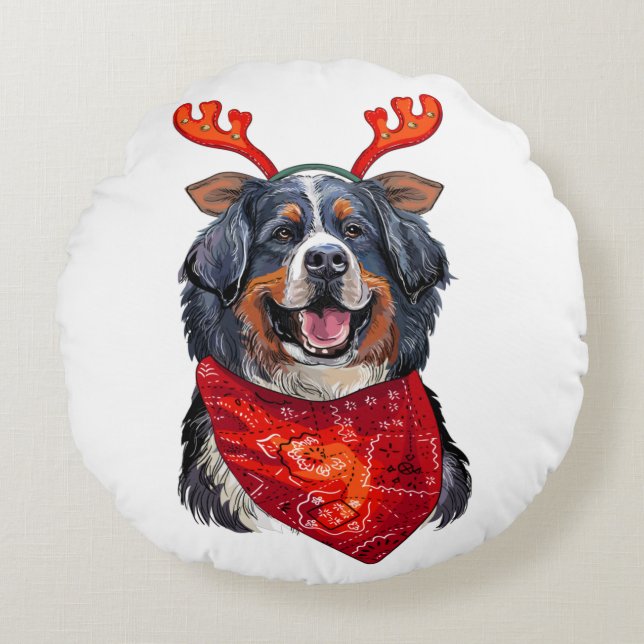 Christmas Bernese Mountain Dog Throw Pillow (Front)