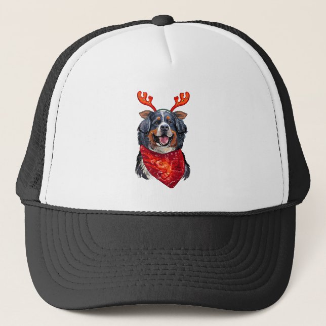 Christmas Bernese Mountain Dog Trucker Hat (Front)