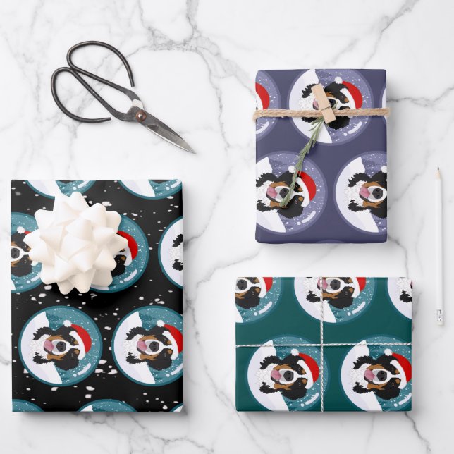 Christmas Bernese Mountain Dog Wrapping Paper Sheet (Front)