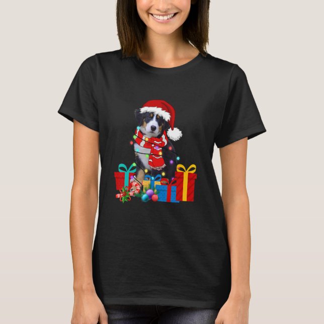 Christmas Bernese Mountain Dog Xmas Lights Santa H T-Shirt (Front)