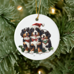Christmas Bernese Mountain Dogs Ceramic Tree Decoration
