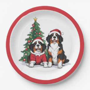 Christmas Bernese Mountain Dogs Paper Plate