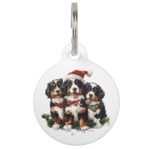 Christmas Bernese Mountain Dogs Pet Tag