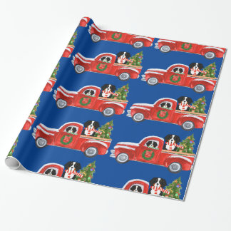 Christmas Bernese Mountain Dogs Red Truck Blue Wrapping Paper