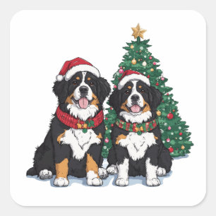 Christmas Bernese Mountain Dogs Square Sticker