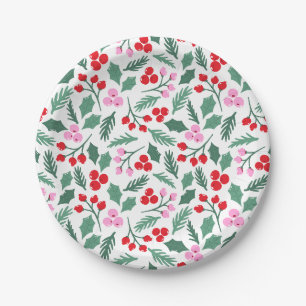 Christmas Berries and Leaves Pattern  Paper Plate