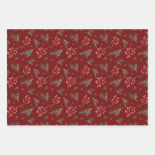 Christmas Berries and Pine Branches  Wrapping Paper Sheet