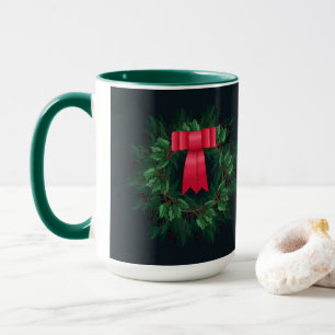 Christmas Berries and Pine Branches Wreath Latte M Mug