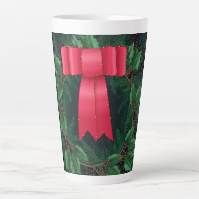 Christmas Berries and Pine Branches Wreath Latte Mug (Front)