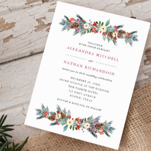 Christmas Berries and Pine Holiday Wedding Invitation