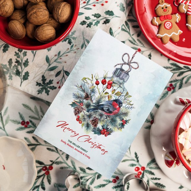 Christmas Berries & Bullfinch Ornament  Invitation (Creator Uploaded)