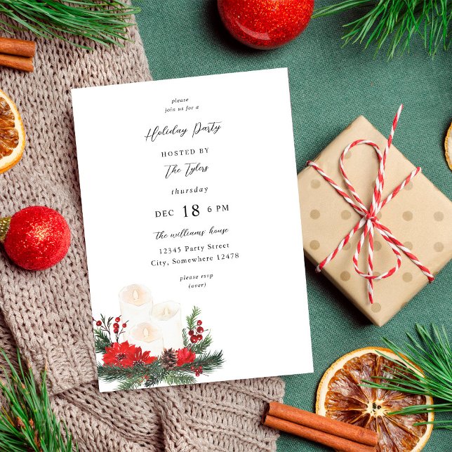 Christmas Berries & Candle Holiday Christmas Party Invitation (Creator Uploaded)