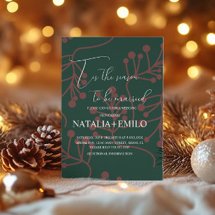 Christmas Berries Elegant Holiday Green Wedding Invitation