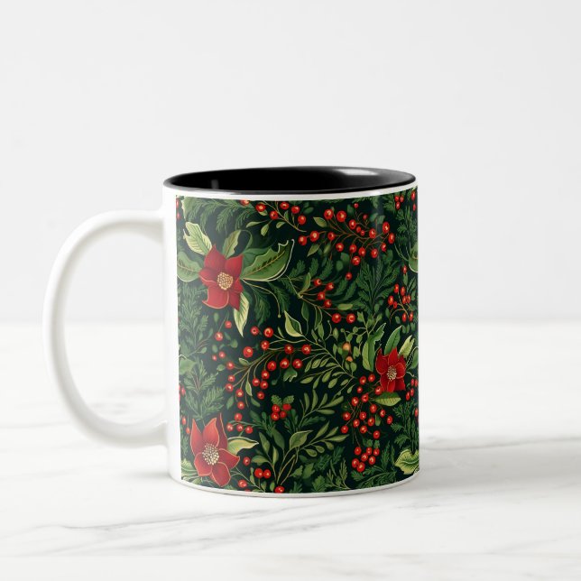 Christmas Berries Flowers Two-Tone Coffee Mug (Left)