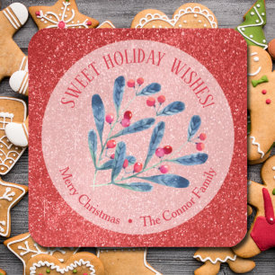 Christmas Berries Glitter Homemade Holiday Baking Square Sticker