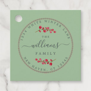Christmas Berries Green Family Address Favour Tags