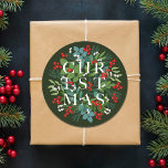 CHRISTMAS Berries Greenery Holiday Classic Round Sticker<br><div class="desc">The word CHRISTMAS sits among leaves and berries on a dark green background (or any colour) on these round stickers,  elegant for envelope seals,  party favours or any holiday Christmas occasion. MATCHING items in our collection.</div>