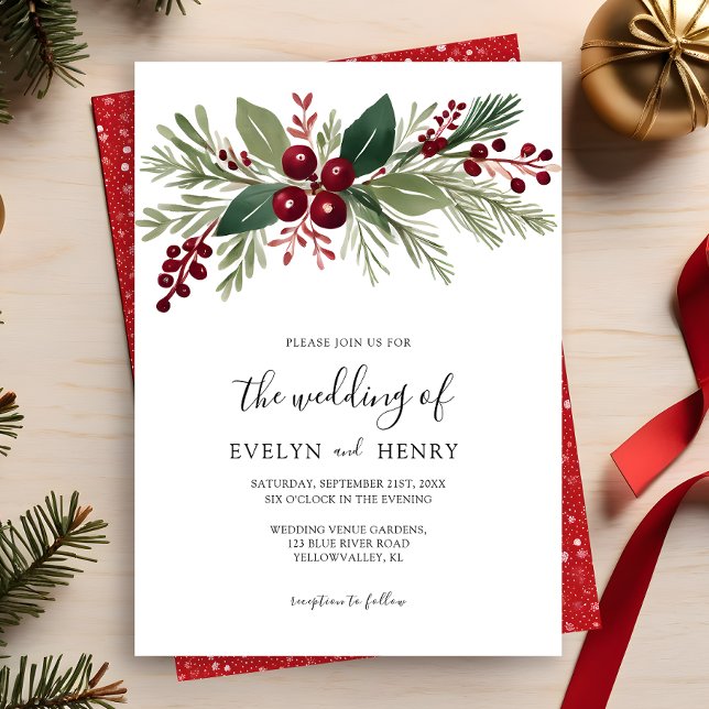 Christmas Berries Greenery Wedding  Invitation (Creator Uploaded)