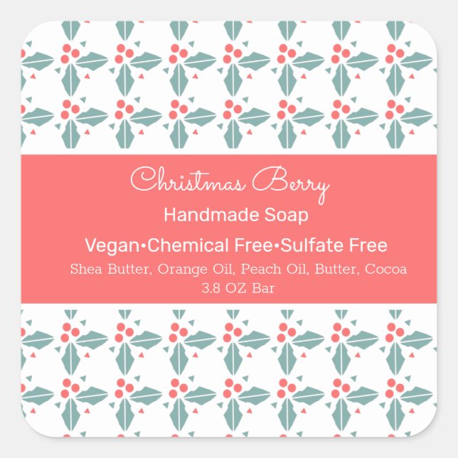 Christmas Berries Handmade Soap Beauty Branding Square Sticker (Front)