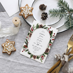 Christmas Berries & Pine Christmas Dinner or Party Invitation