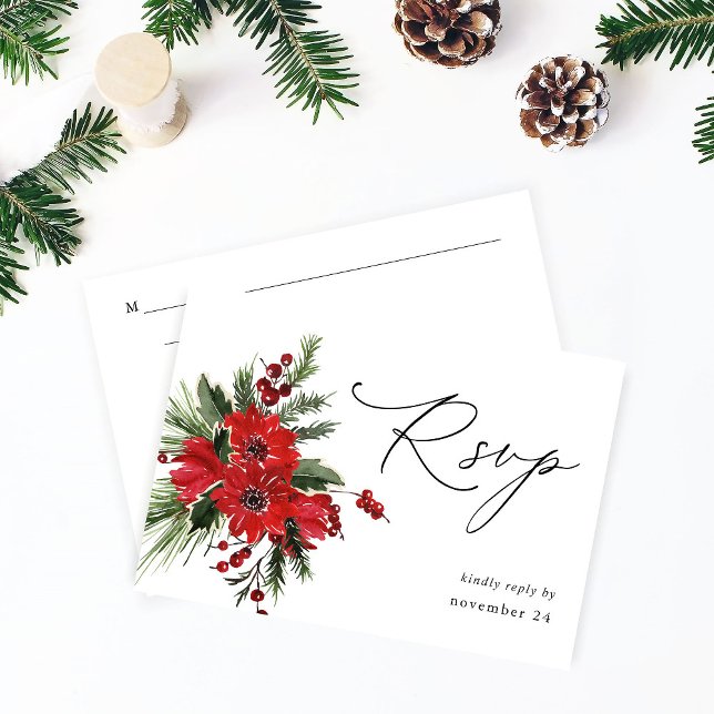Christmas Berries & Pine Red Floral w Meal RSVP 4 (Creator Uploaded)