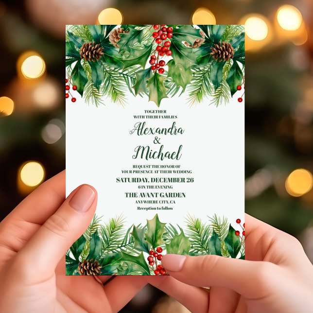 Christmas Berries & Pine Wedding Invitation (Creator Uploaded)