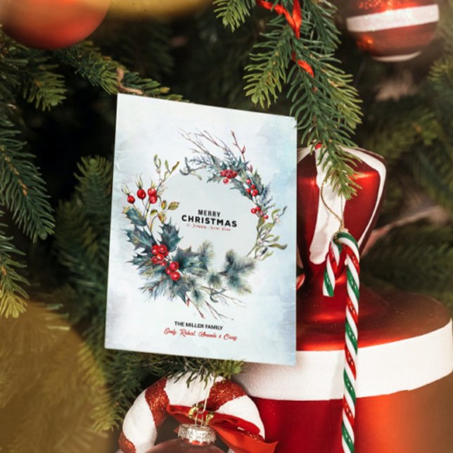 Christmas Berries Wreath Merry Christmas Typograph Invitation (Creator Uploaded)