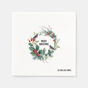 Christmas Berries Wreath Merry Christmas Typograph Napkin