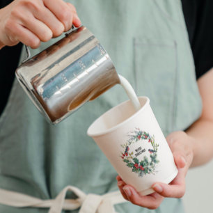 Christmas Berries Wreath Merry Christmas Typograph Paper Cups