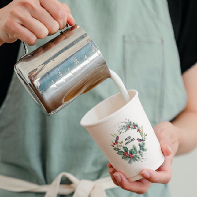 Christmas Berries Wreath Merry Christmas Typograph Paper Cups (Creator Uploaded)